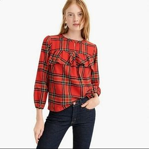 J. Crew Festive Ruffled Tartan Red Popover